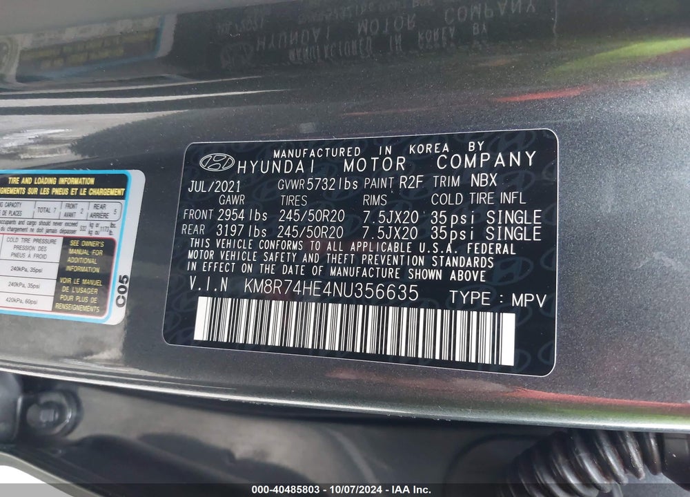 2022 HYUNDAI PALISADE CALLIGRAPHY VIN: KM8R74HE4NU356635