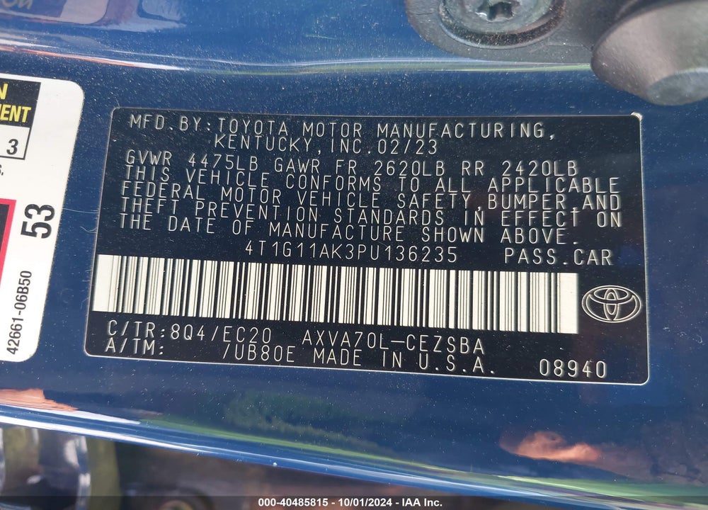 2023 TOYOTA CAMRY SE NIGHTSHADE EDITION VIN: 4T1G11AK3PU136235