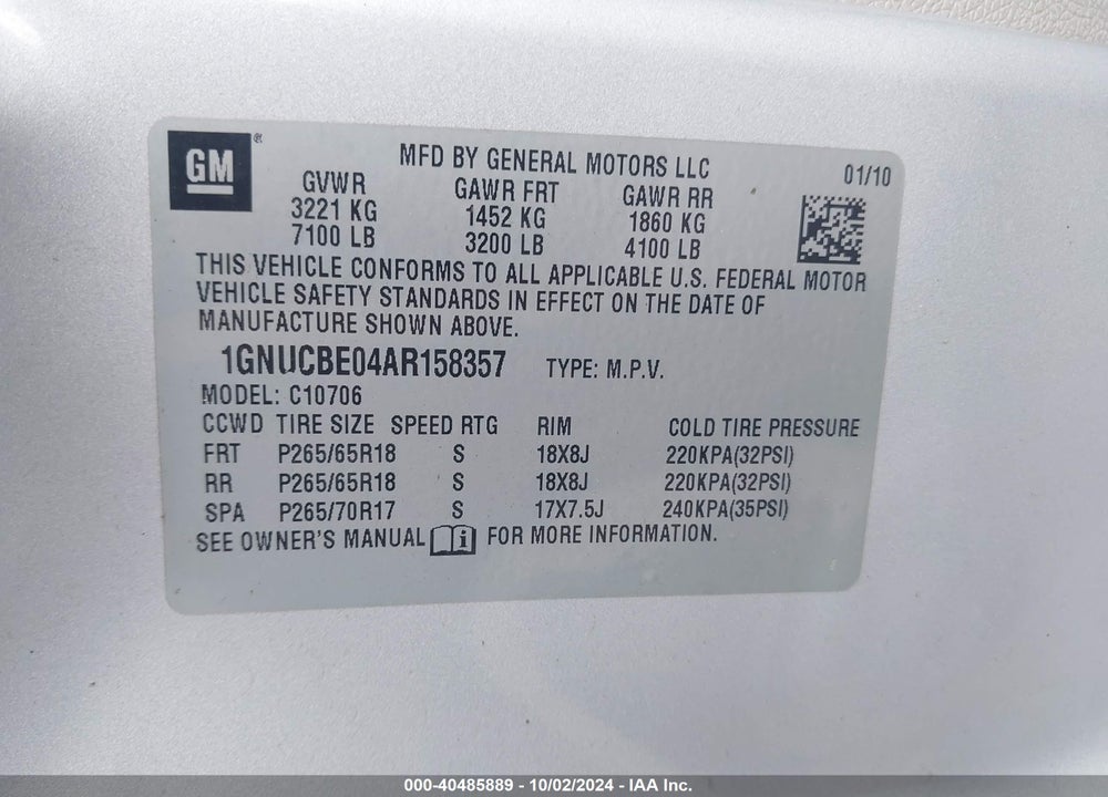 2010 CHEVROLET TAHOE LT VIN: 1GNUCBE04AR158357