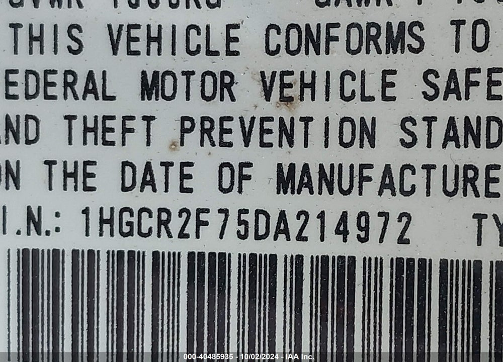 2013 HONDA ACCORD EX VIN: 1HGCR2F75DA214972