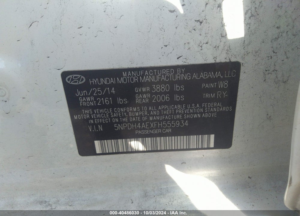 2015 HYUNDAI ELANTRA SE VIN: 5NPDH4AEXFH555934