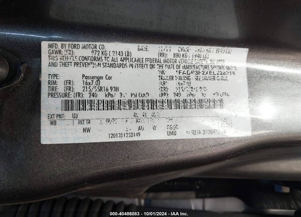 2014 FORD FOCUS SE VIN: 1FADP3F2XEL228218
