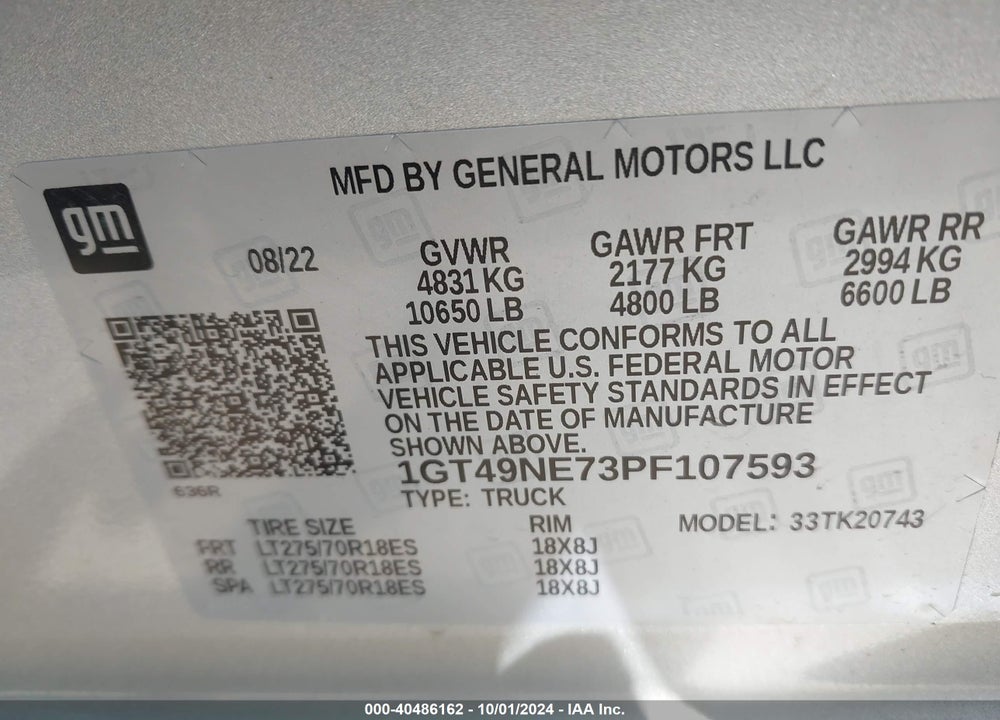 2023 GMC SIERRA 2500HD 4WD  STANDARD BED SLT VIN: 1GT49NE73PF107593