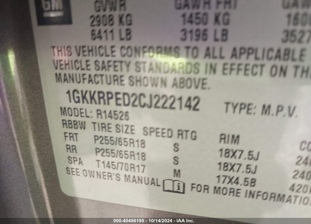 2012 GMC ACADIA SLE VIN: 1GKKRPED2CJ222142
