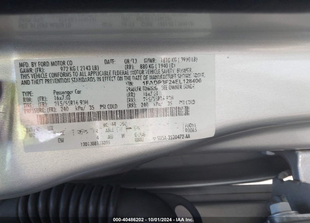 2014 FORD FOCUS SE VIN: 1FADP3F24EL128406