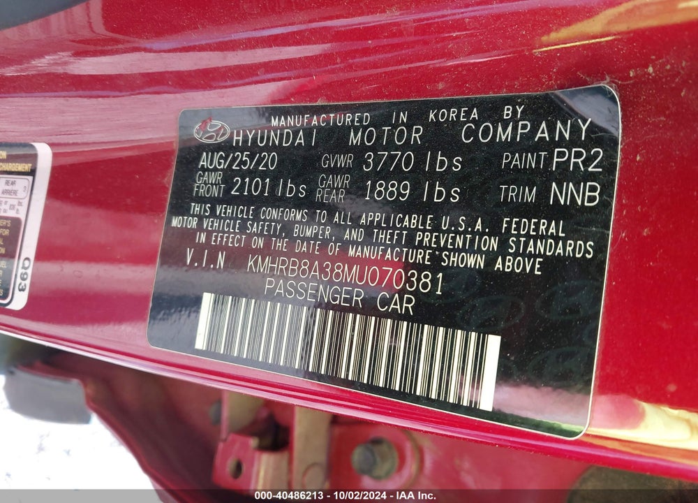 2021 HYUNDAI VENUE SE VIN: KMHRB8A38MU070381