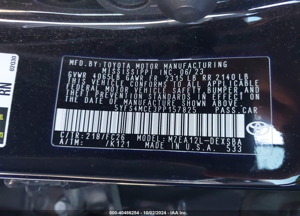 2023 TOYOTA COROLLA SE VIN: 5YFS4MCE3PP157825