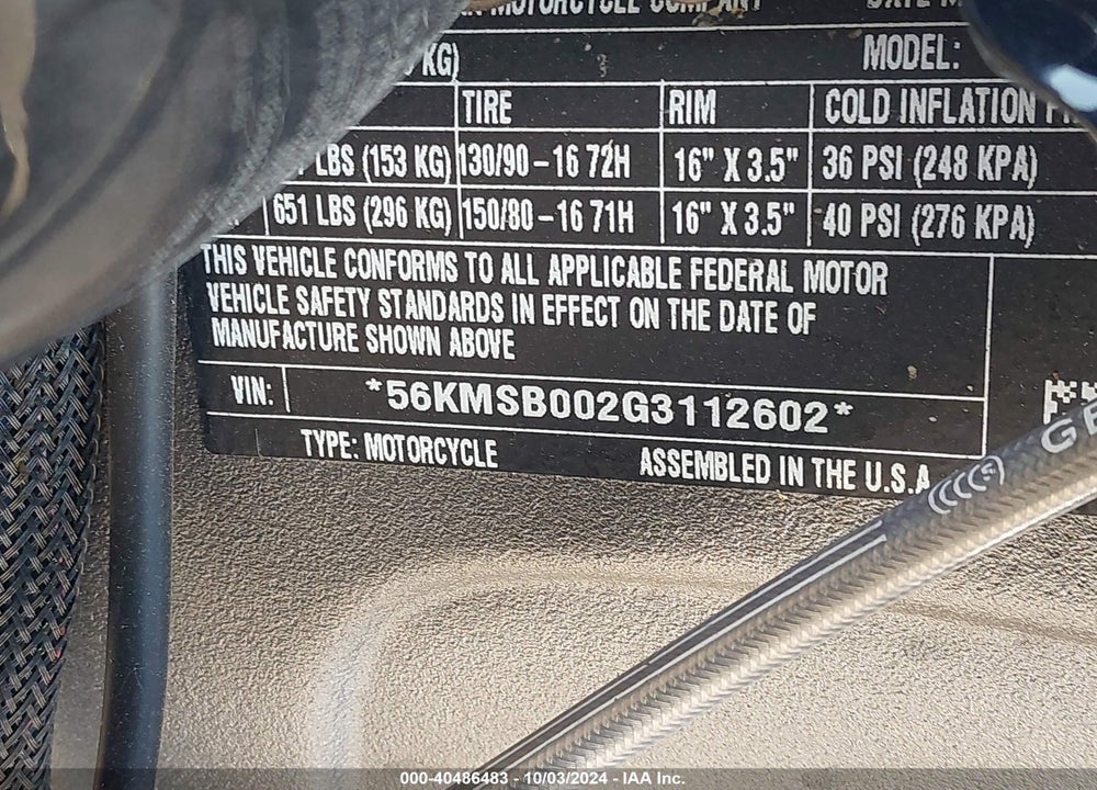 2016 INDIAN MOTORCYCLE CO. SCOUT VIN: 56KMSB002G3112602