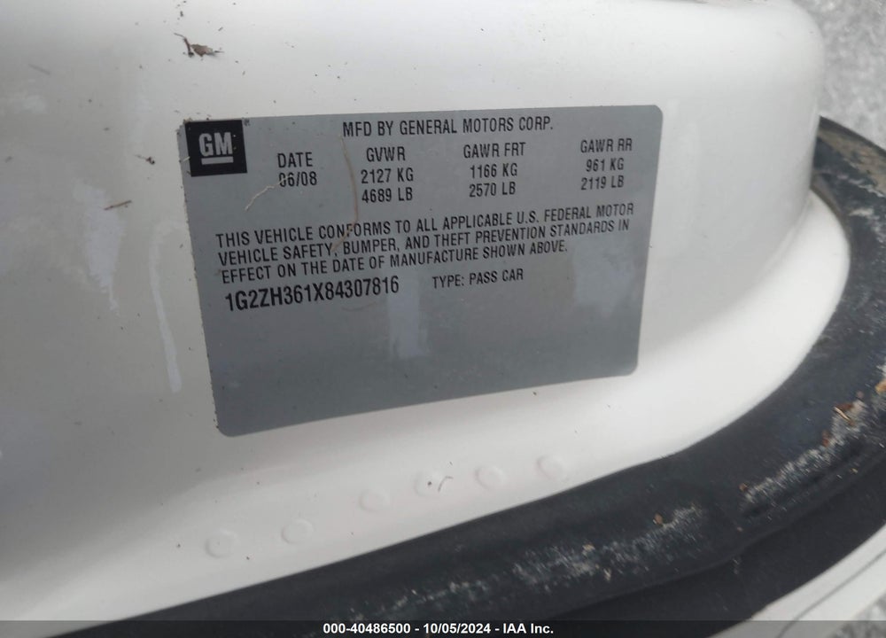 2008 PONTIAC G6 GT VIN: 1G2ZH361X84307816