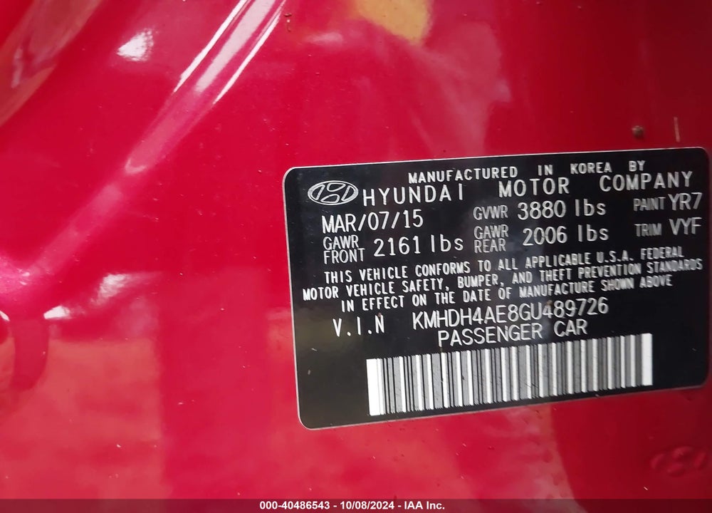 2016 HYUNDAI ELANTRA SE VIN: KMHDH4AE8GU489726