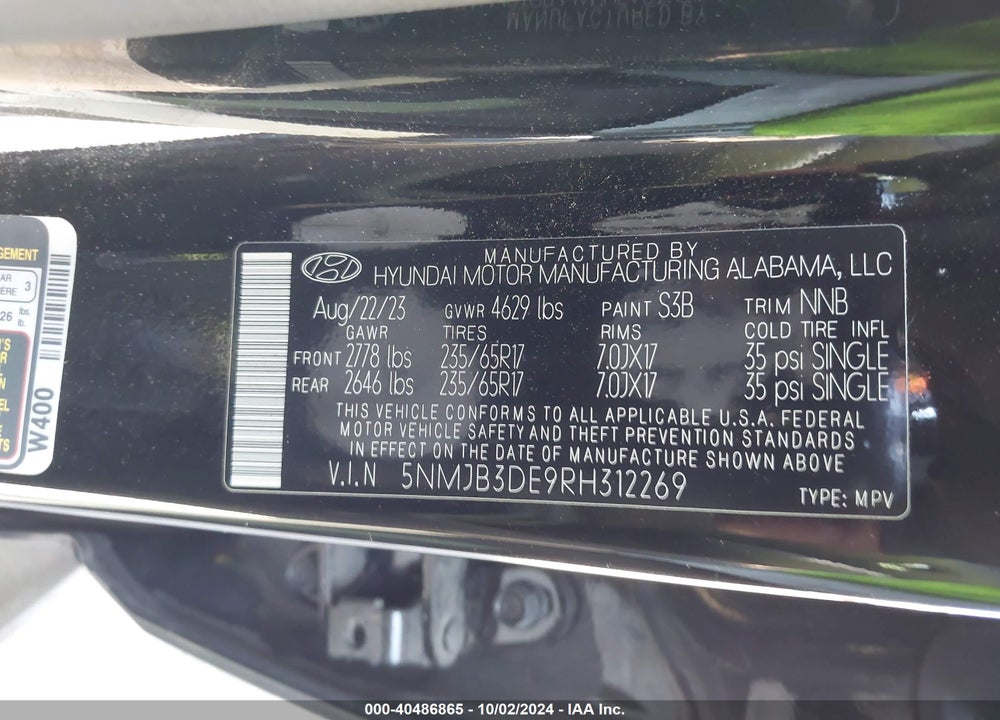 2024 HYUNDAI TUCSON SEL VIN: 5NMJB3DE9RH312269