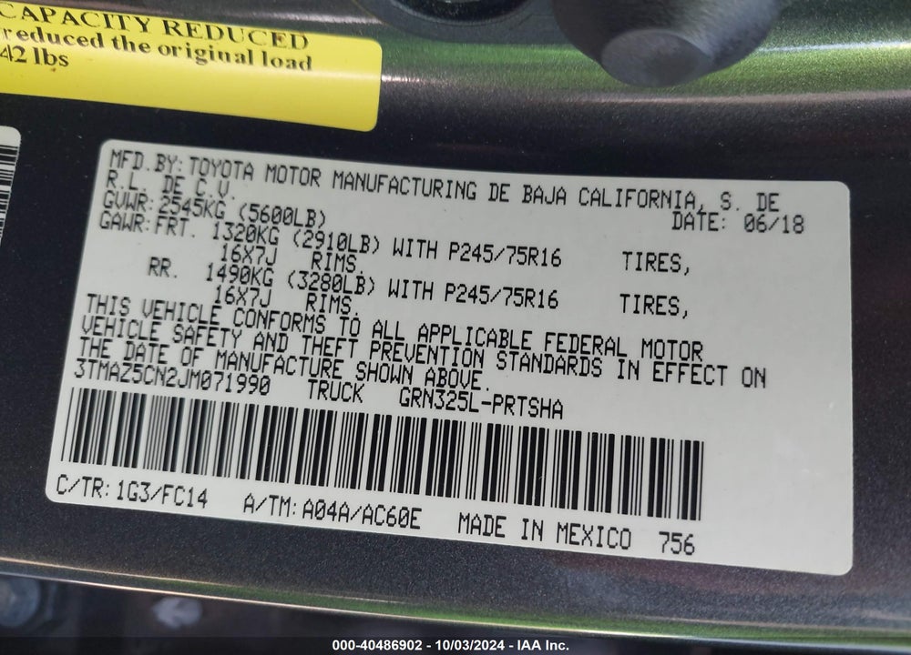 2018 TOYOTA TACOMA SR5 V6 VIN: 3TMAZ5CN2JM071990