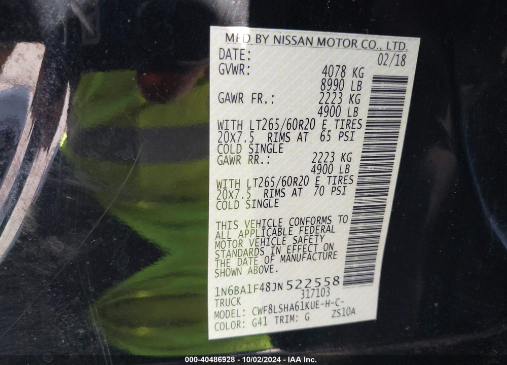 2018 NISSAN TITAN VIN: 1N6BA1F48JN522558