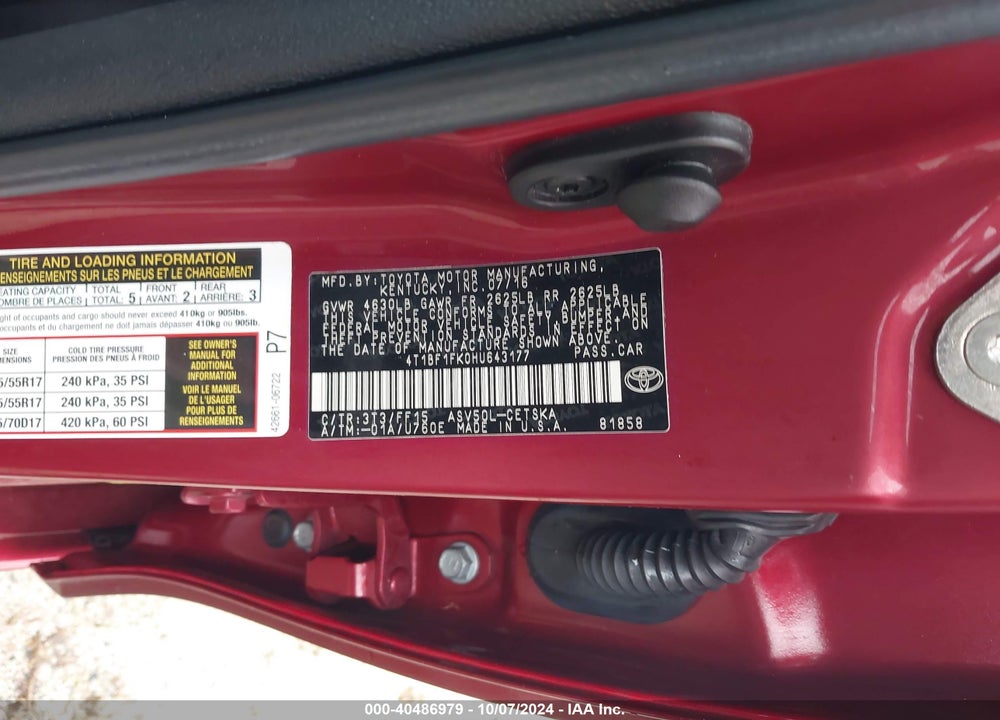 2017 TOYOTA CAMRY SE VIN: 4T1BF1FK0HU643177