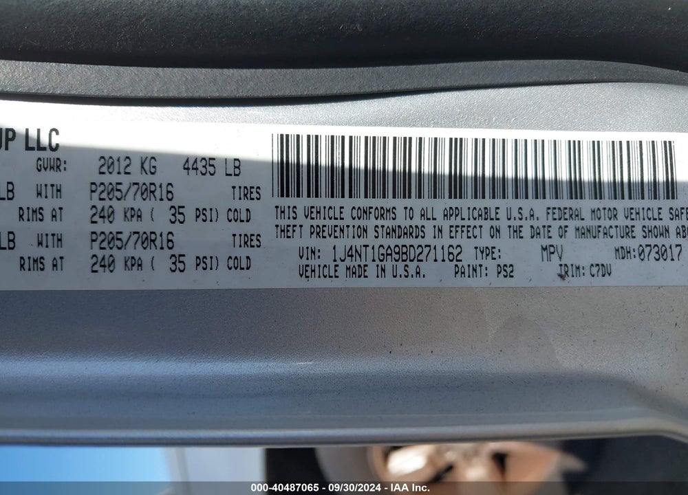2011 JEEP PATRIOT SPORT VIN: 1J4NT1GA9BD271162
