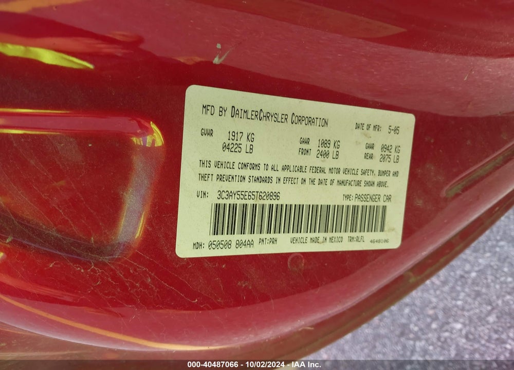 2005 CHRYSLER PT CRUISER TOURING VIN: 3C3AY55E65T620896