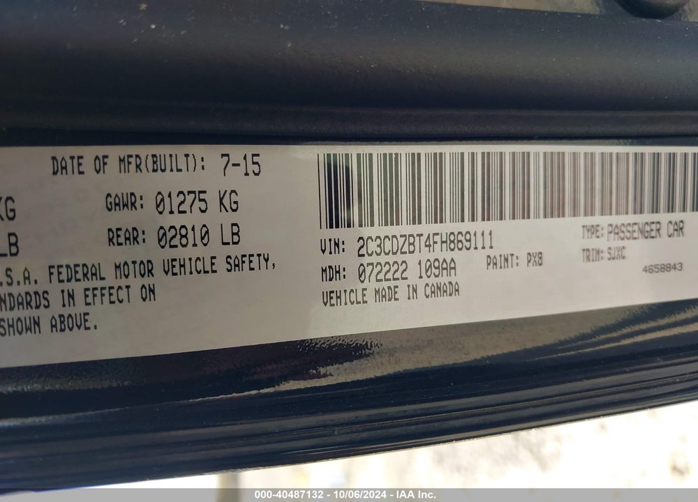 2015 DODGE CHALLENGER R/T PLUS SHAKER VIN: 2C3CDZBT4FH869111