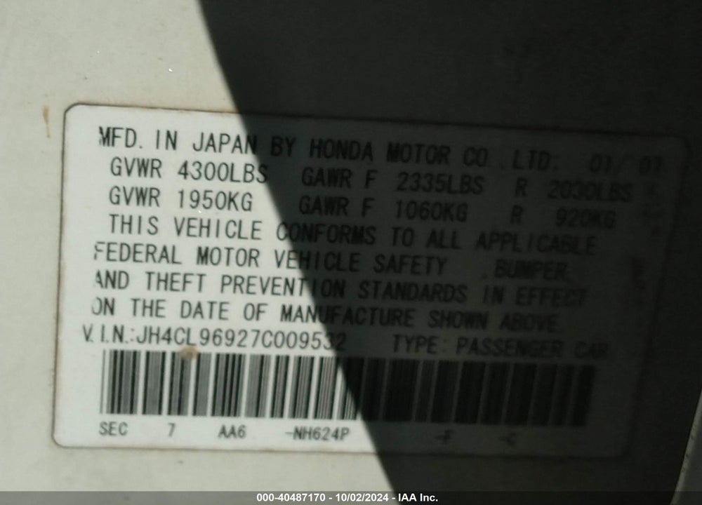 2007 ACURA TSX VIN: JH4CL96927C009532