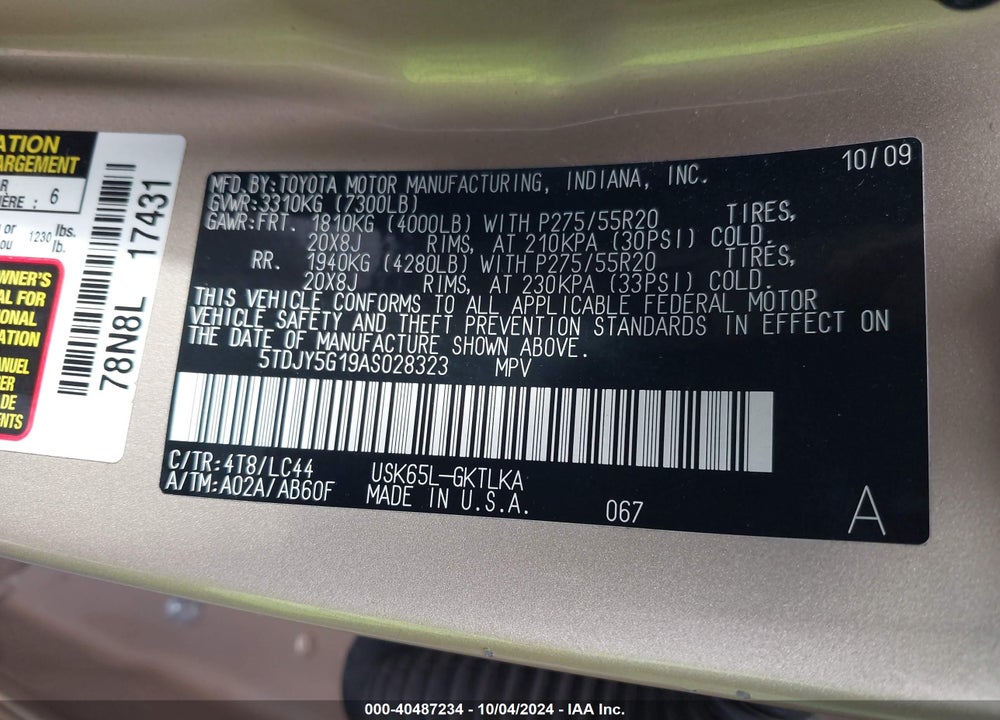 2010 TOYOTA SEQUOIA LIMITED 5.7L V8 VIN: 5TDJY5G19AS028323