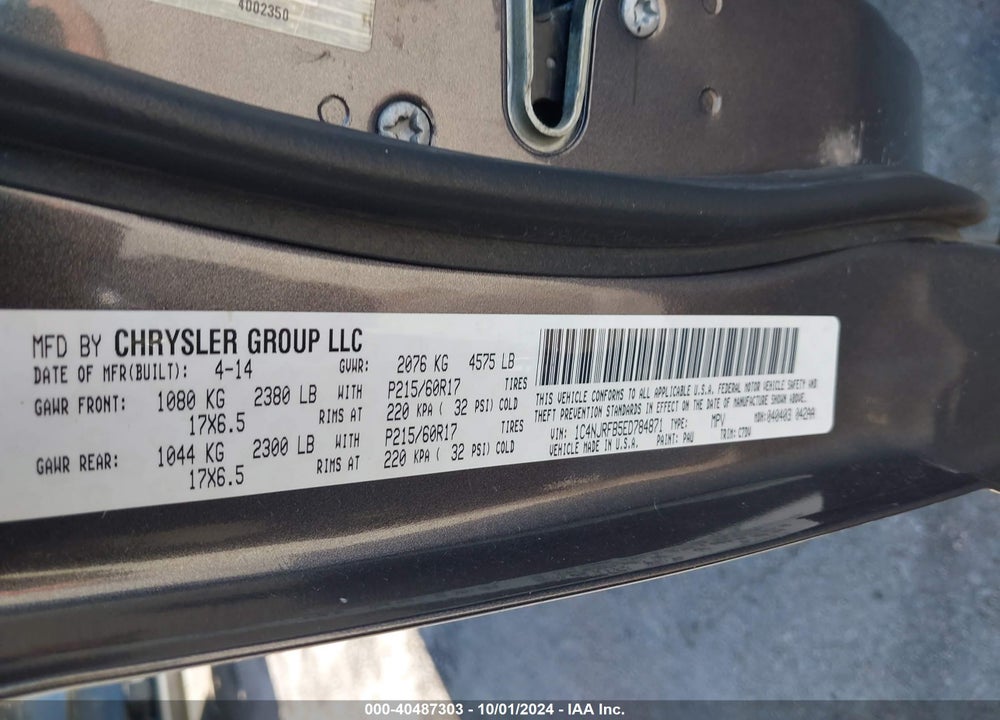 2014 JEEP PATRIOT LATITUDE VIN: 1C4NJRFB5ED784871