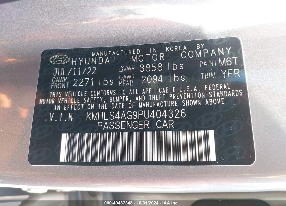 2023 HYUNDAI ELANTRA SEL VIN: KMHLS4AG9PU404326