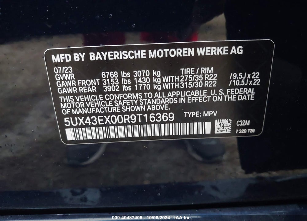 2024 BMW X6 M60I VIN: 5UX43EX00R9T16369