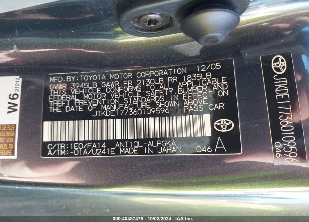 2006 SCION TC VIN: JTKDE177360109596