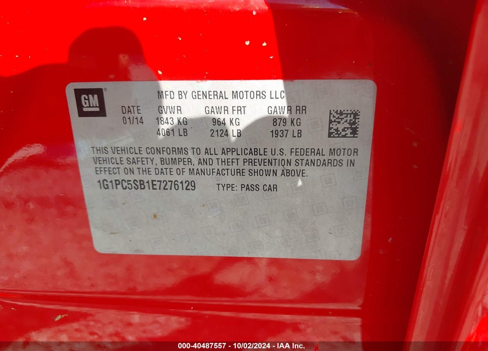 2014 CHEVROLET CRUZE 1LT AUTO VIN: 1G1PC5SB1E7276129