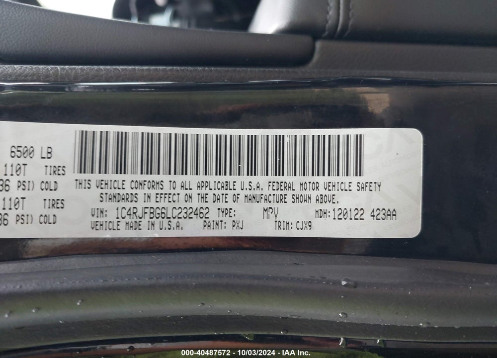 2020 JEEP GRAND CHEROKEE LIMITED 4X4 VIN: 1C4RJFBG6LC232462