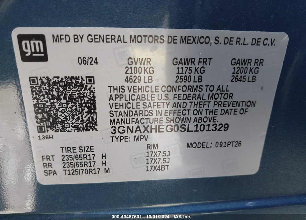 2025 CHEVROLET EQUINOX FWD LT VIN: 3GNAXHEG0SL101329