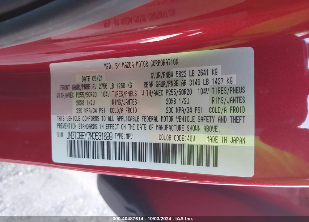 2021 MAZDA CX-9 SIGNATURE VIN: JM3TCBEY7M0531899