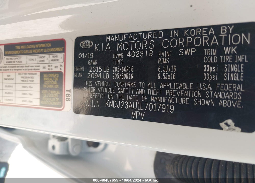 2020 KIA SOUL !/+/S VIN: KNDJ23AU1L7017919