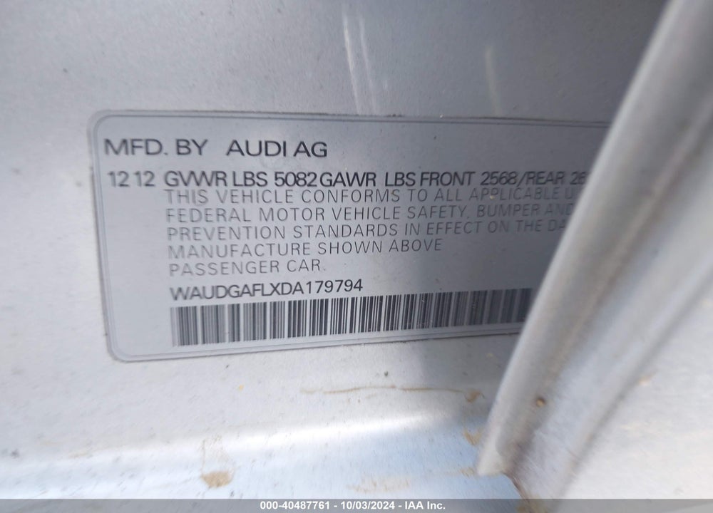 2013 AUDI S4 3.0T PREMIUM PLUS VIN: WAUDGAFLXDA179794