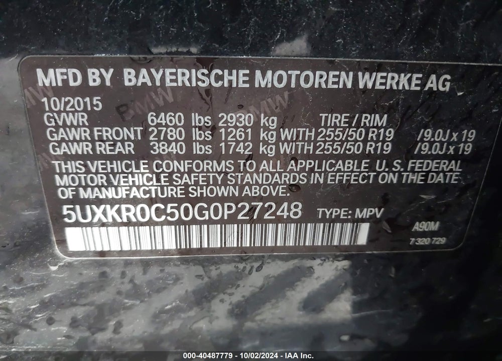 2016 BMW X5 XDRIVE35I VIN: 5UXKR0C50G0P27248
