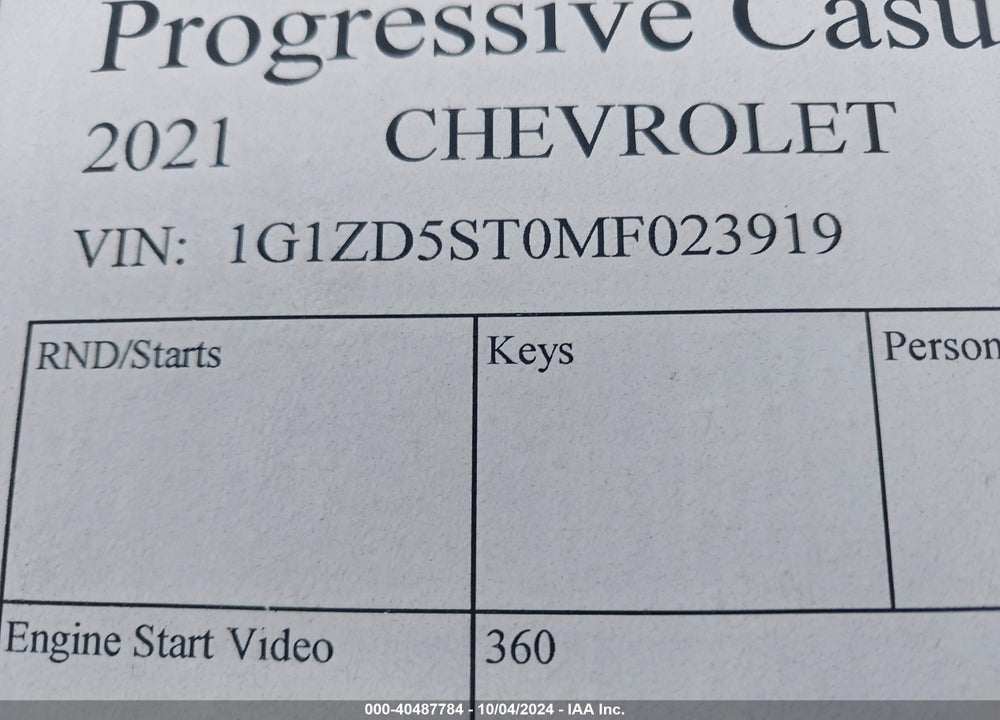 2021 CHEVROLET MALIBU FWD LT VIN: 1G1ZD5ST0MF023919
