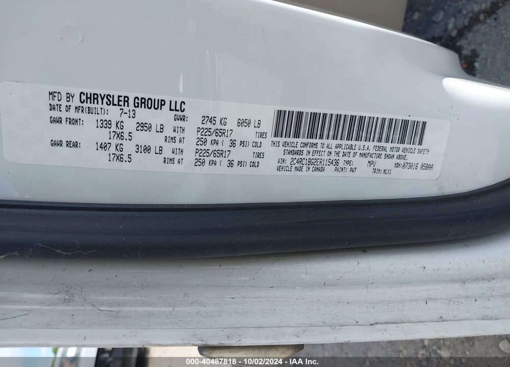 2014 CHRYSLER TOWN & COUNTRY TOURING VIN: 2C4RC1BG2ER115436