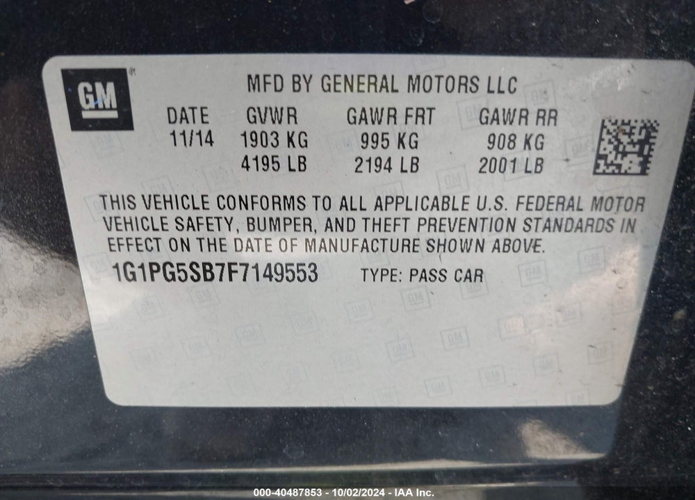 2015 CHEVROLET CRUZE LTZ VIN: 1G1PG5SB7F7149553