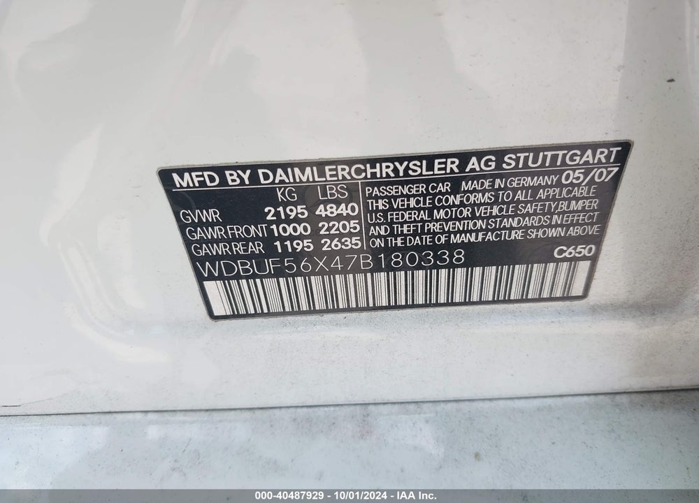 2007 MERCEDES-BENZ E 350 VIN: WDBUF56X47B180338