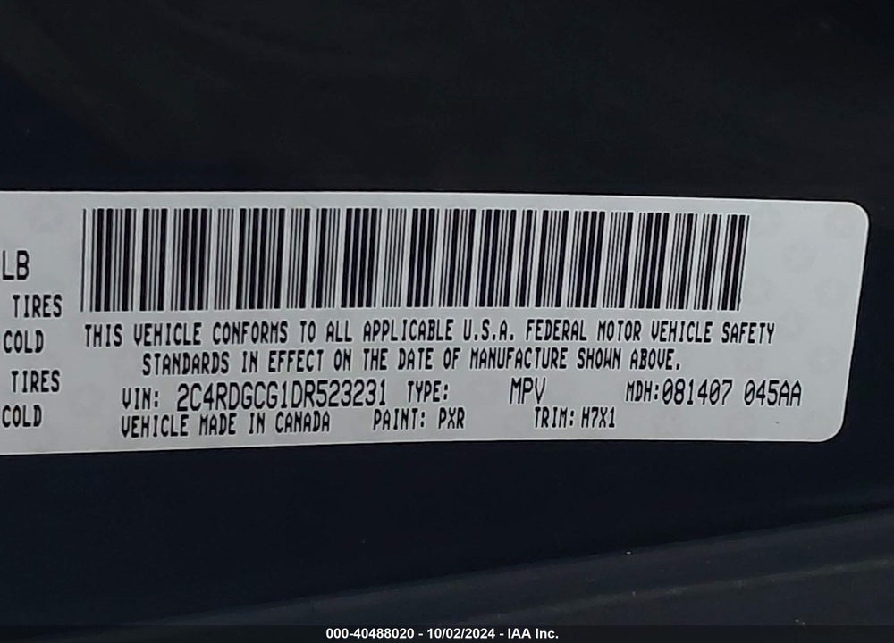 2013 DODGE GRAND CARAVAN SXT VIN: 2C4RDGCG1DR523231
