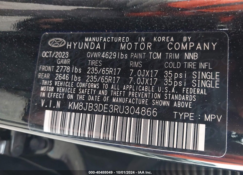 2024 HYUNDAI TUCSON SEL VIN: KM8JB3DE3RU304866
