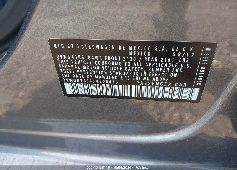 2018 VOLKSWAGEN JETTA 1.4T SE/1.4T WOLFSBURG EDITION VIN: 3VWDB7AJ6JM220413