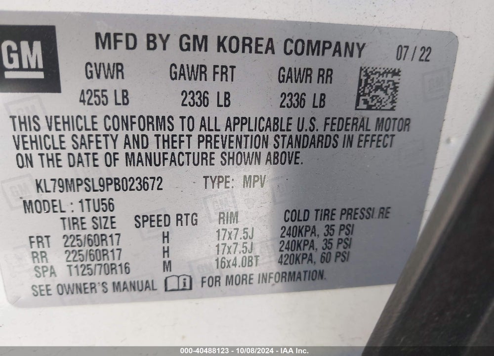 2023 CHEVROLET TRAILBLAZER FWD LT VIN: KL79MPSL9PB023672