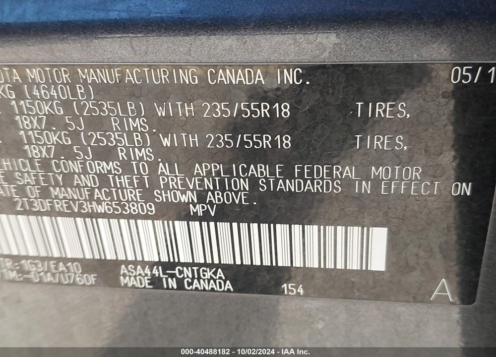 2017 TOYOTA RAV4 LIMITED VIN: 2T3DFREV3HW653809