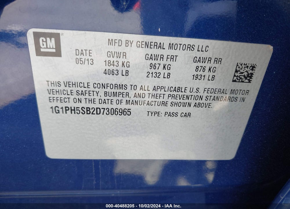 2013 CHEVROLET CRUZE ECO AUTO VIN: 1G1PH5SB2D7306965