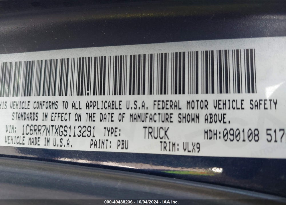 2016 RAM 1500 LAIE VIN: 1C6RR7NTXGS113291