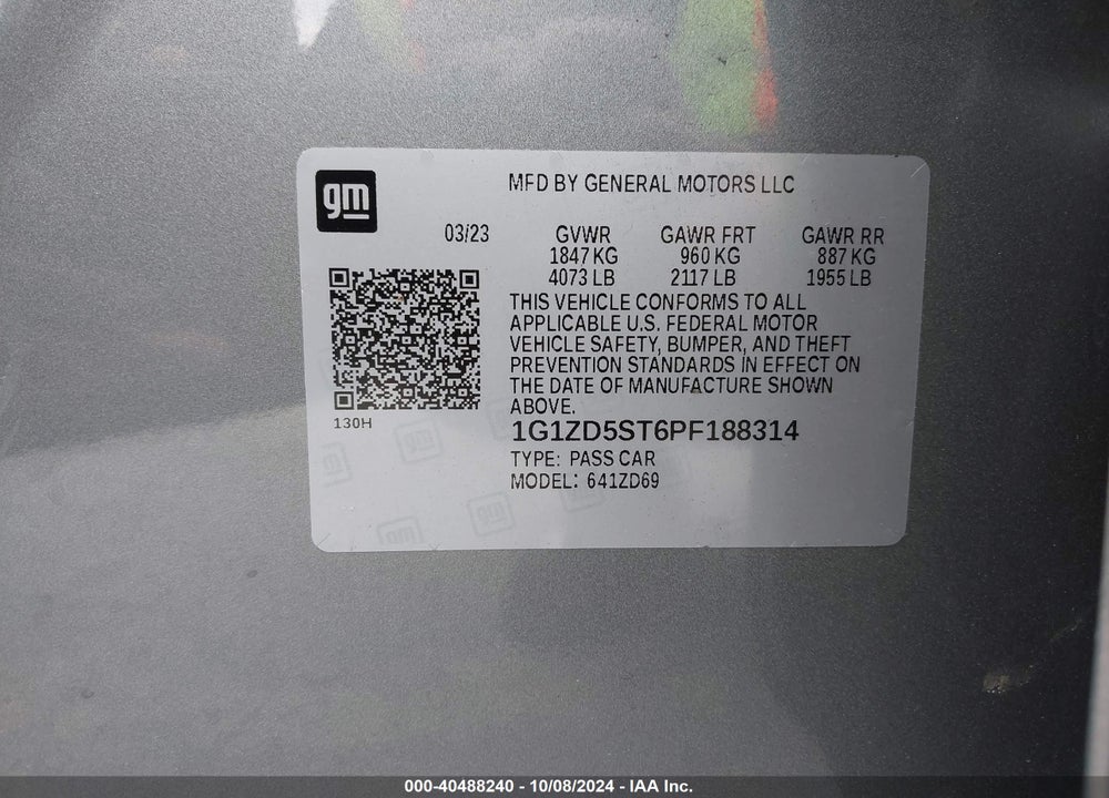 2023 CHEVROLET MALIBU FWD 1LT VIN: 1G1ZD5ST6PF188314