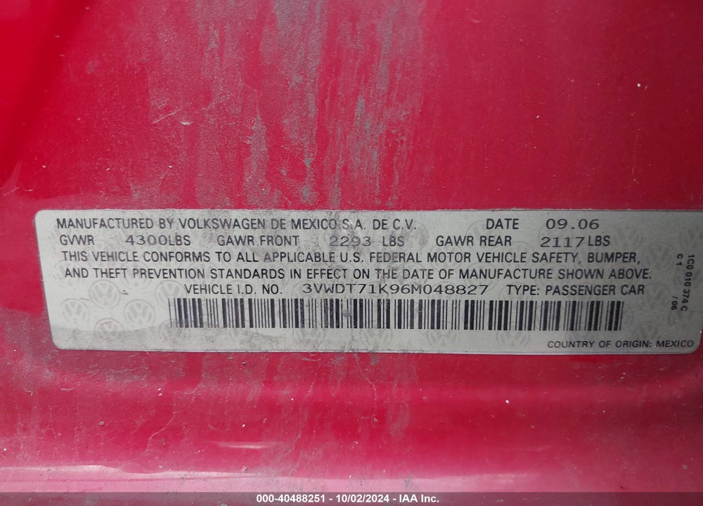 2006 VOLKSWAGEN JETTA TDI VIN: 3VWDT71K96M048827