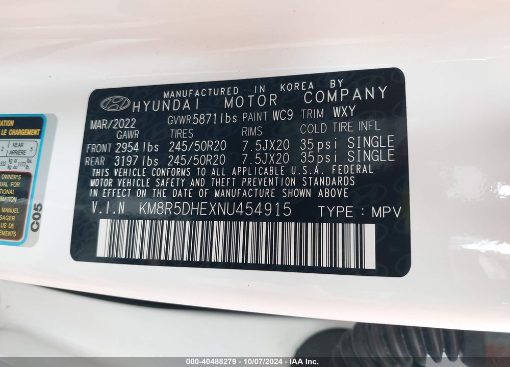 2022 HYUNDAI PALISADE LIMITED VIN: KM8R5DHEXNU454915