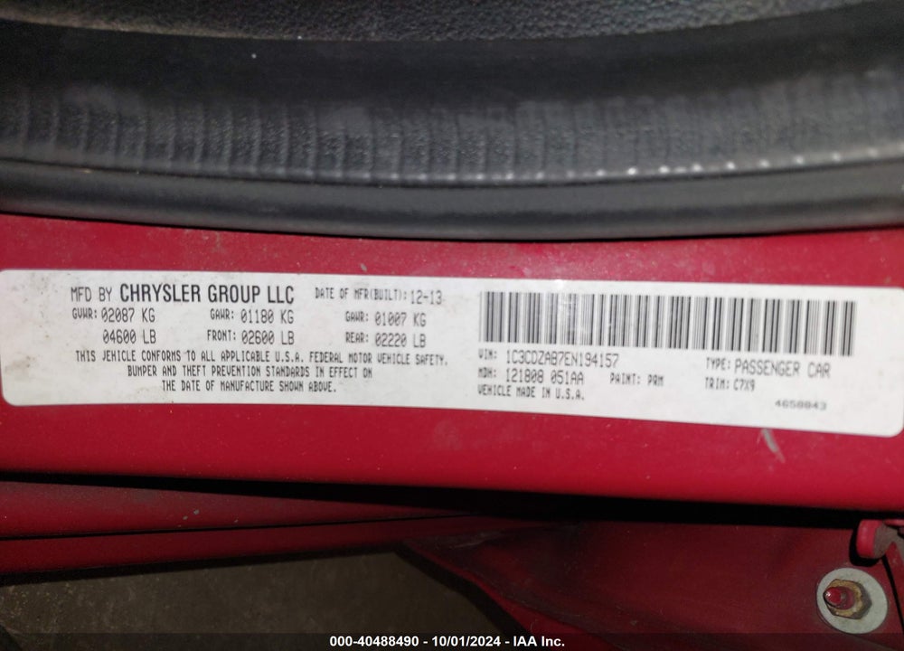 2014 DODGE AVENGER SE VIN: 1C3CDZAB7EN194157