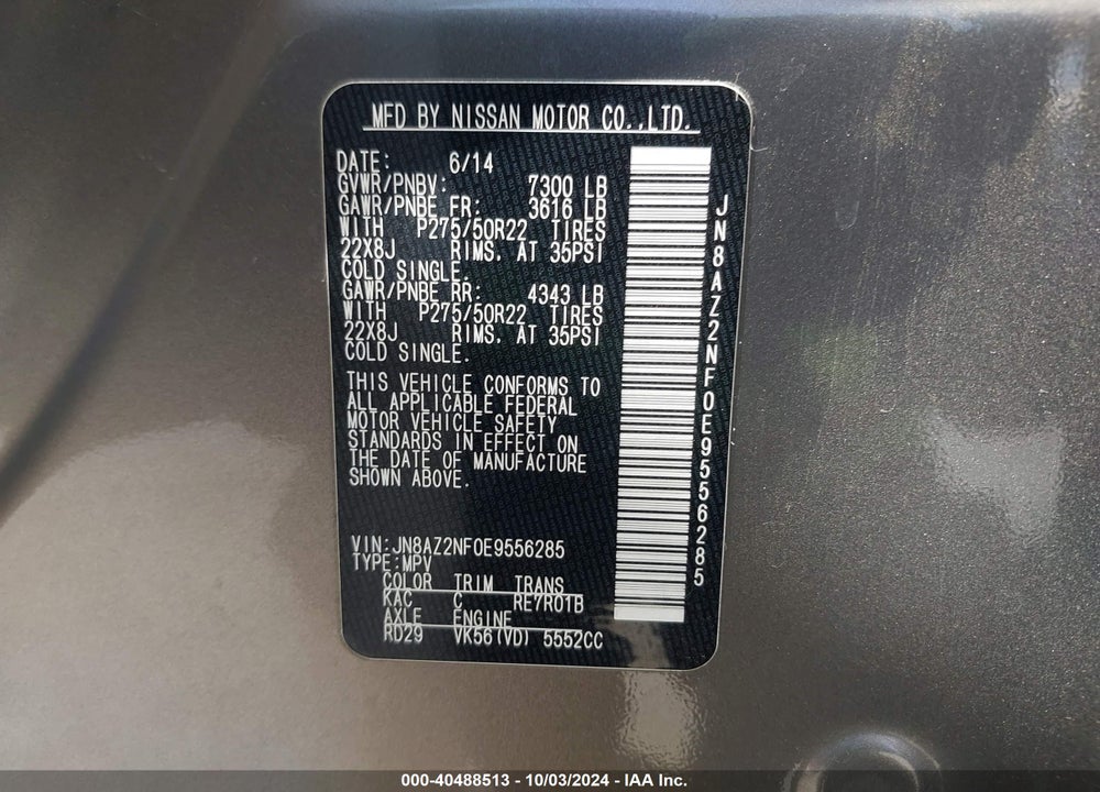 2014 INFINITI QX80 VIN: JN8AZ2NF0E9556285